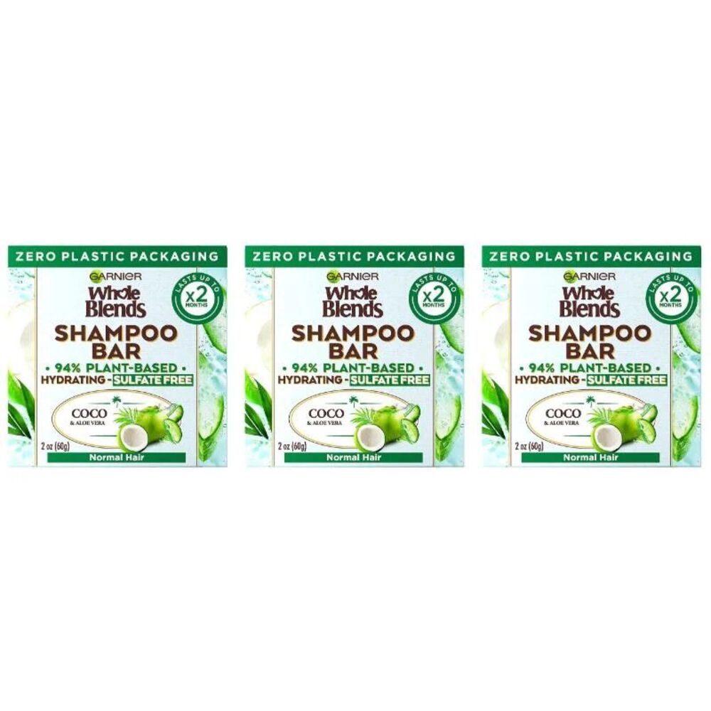 3-PACK Garnier Whole Blends Coconut Water Shampoo Bar 60 g